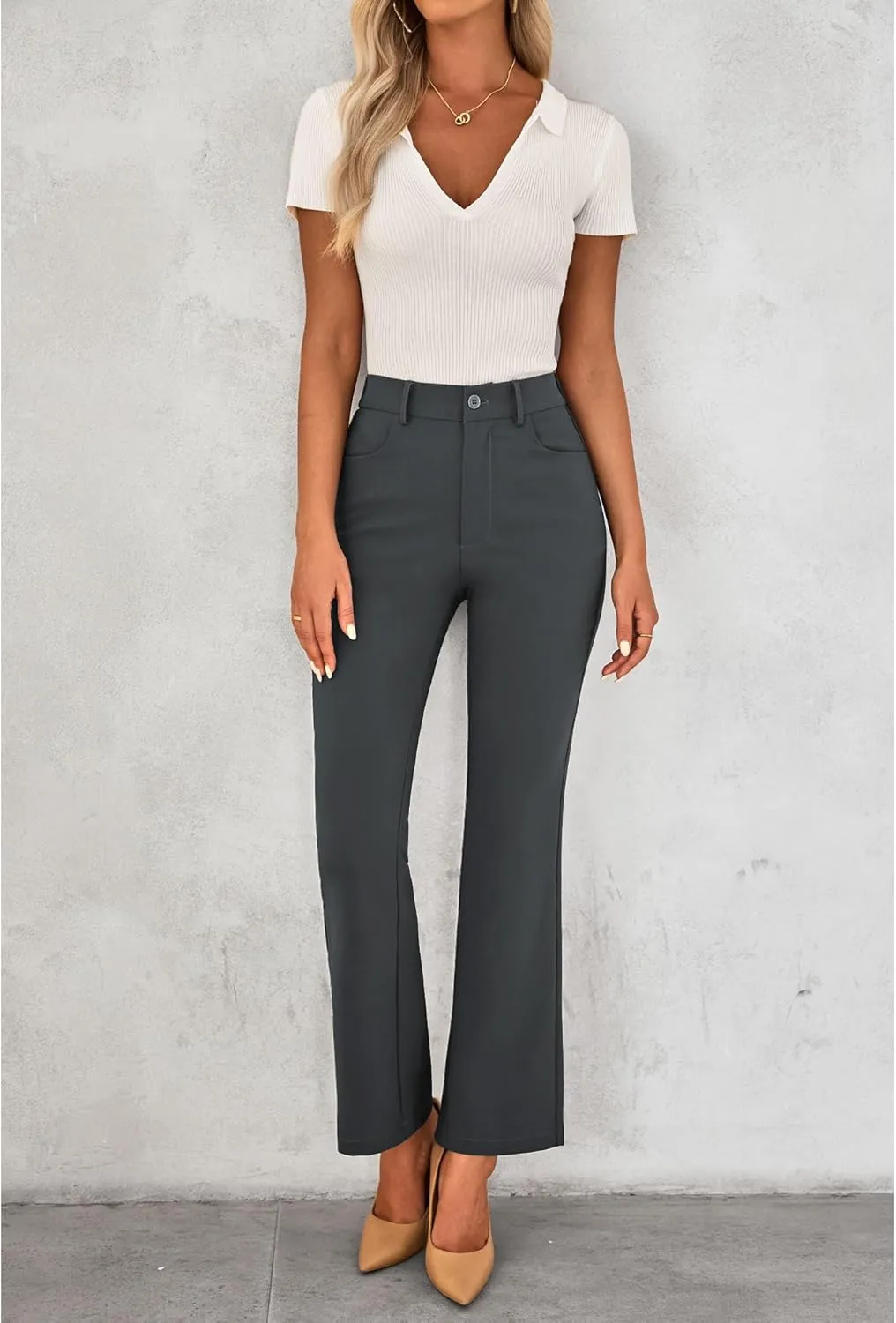 GRAPENT Bootcut Dress Pants for Women High Waisted Business Causal Elastic Waist Stretch Flare Work Trousers Dress Pants