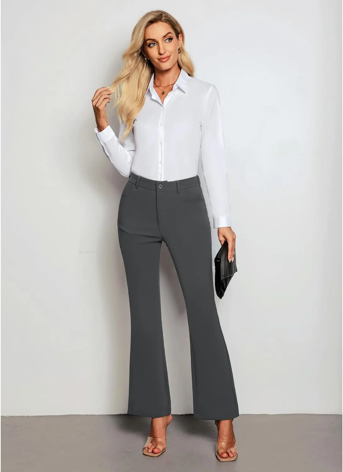 GRAPENT Bootcut Dress Pants for Women High Waisted Business Causal Elastic Waist Stretch Flare Work Trousers Dress Pants