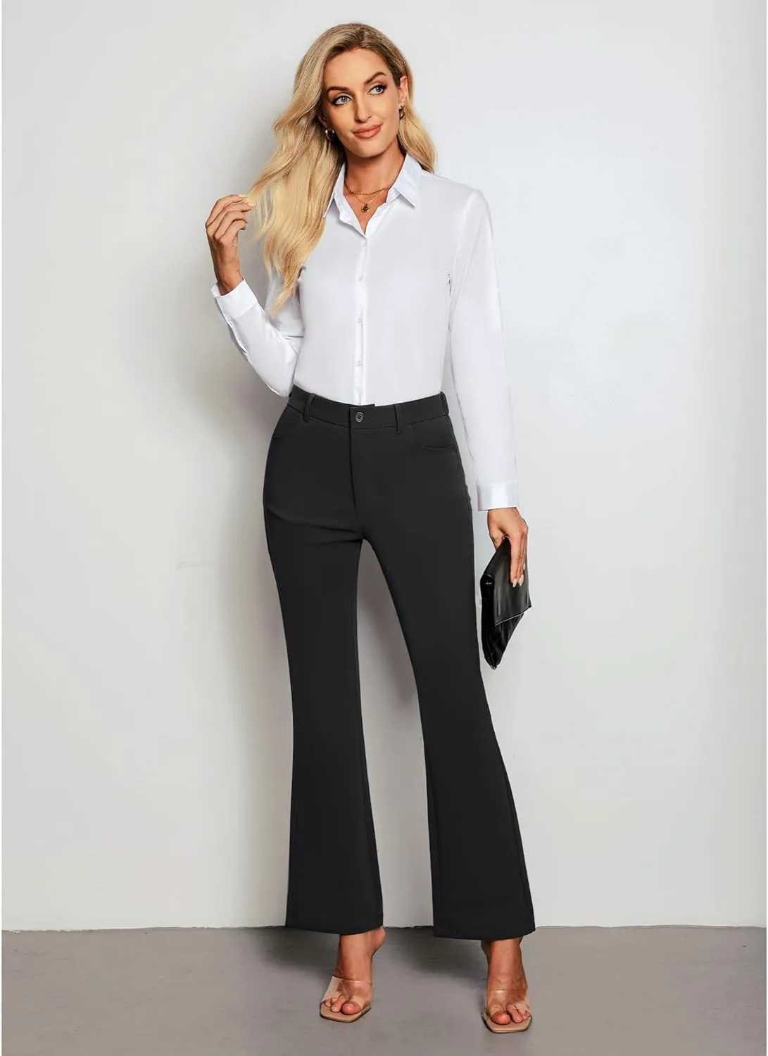 GRAPENT Bootcut Dress Pants for Women High Waisted Business Causal Elastic Waist Stretch Flare Work Trousers Dress Pants