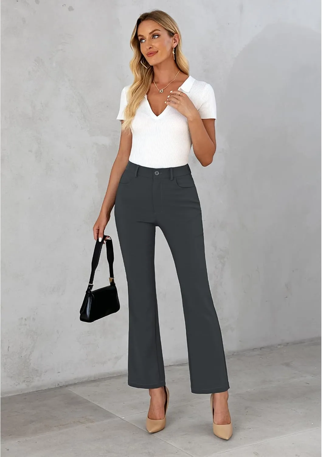 GRAPENT Bootcut Dress Pants for Women High Waisted Business Causal Elastic Waist Stretch Flare Work Trousers Dress Pants