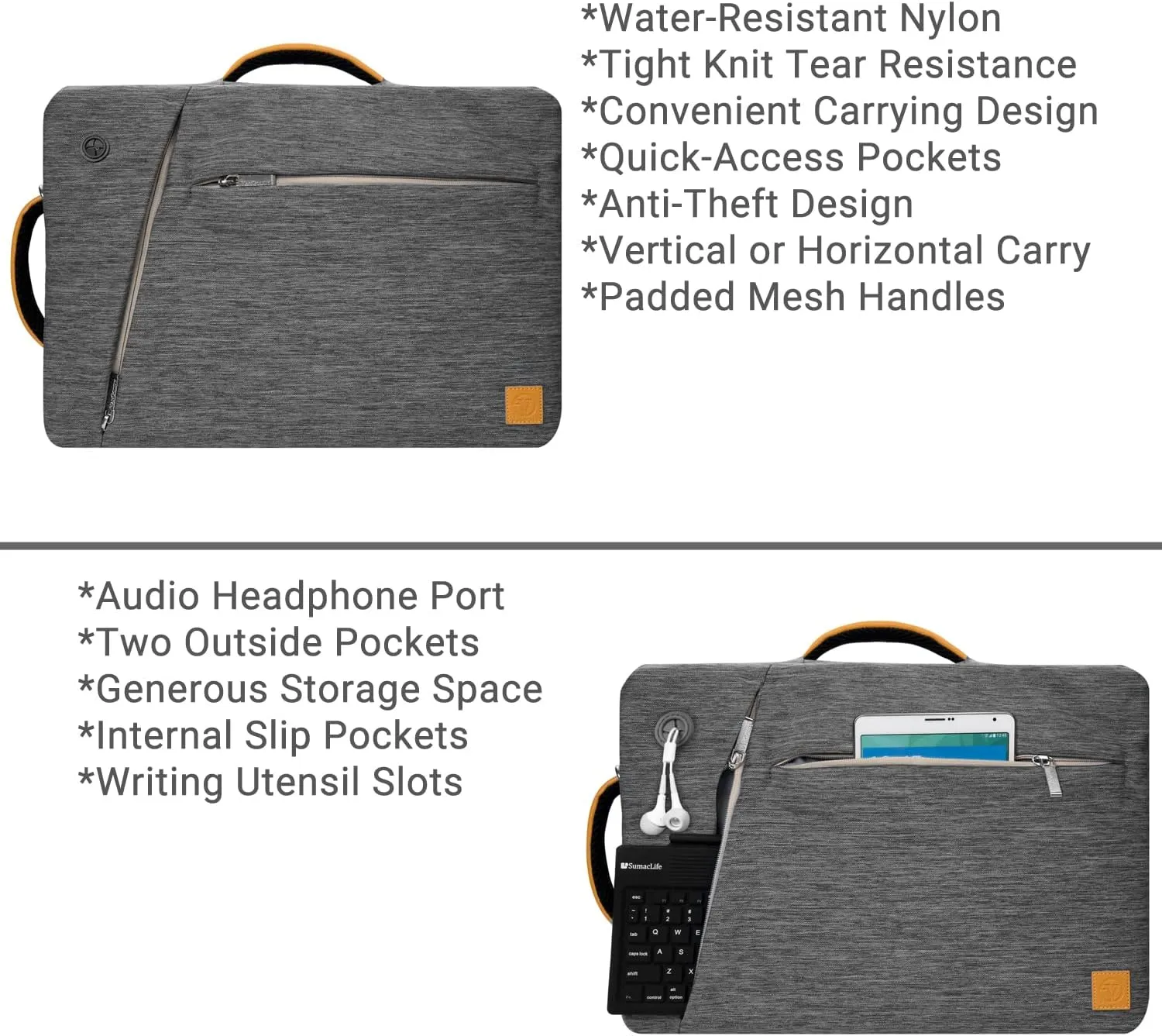 Grey Convertible Laptop Bag Messenger 3-in-1 Bag for Surface Pro X 13", 9 8 13", 7  7 12.3", Laptop Go 2 12.4"