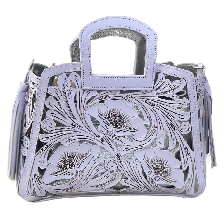 Hand tooled Cut-Out Tooling Leather Small Tote "NOTA FLORAL" by ALLE