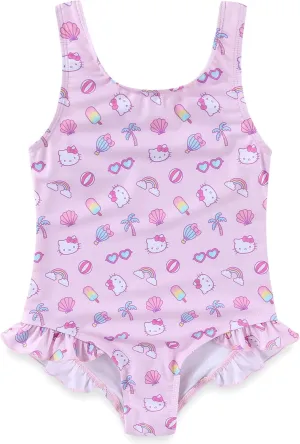 Hello Kitty Sanrio Girls Swimsuit UPF 50  One Piece Bathing Suit for Big Kids