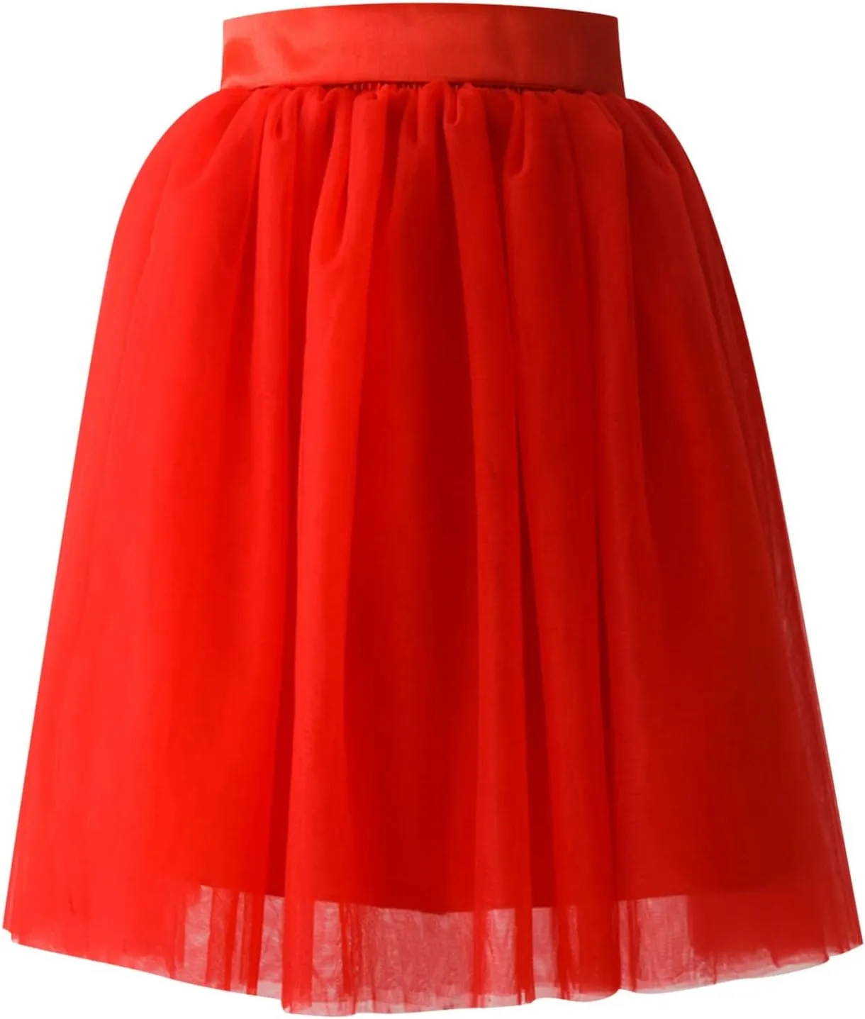 HGps8w Women's A-Line Pleated Tulle Midi Skirt Elegant Multilayer Elastic Waist Mesh Lace Tulle Tutu Daily Dance Skirts