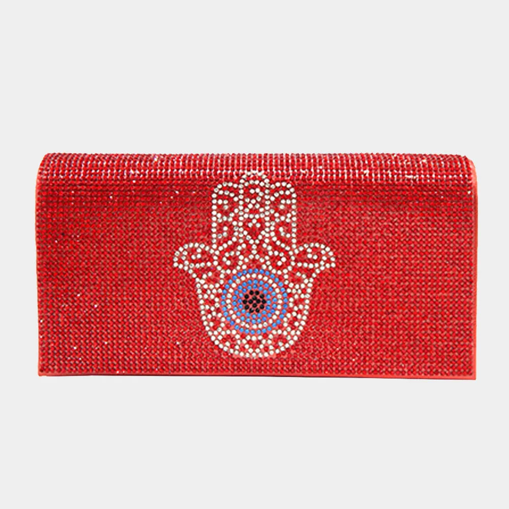 iLLASPARKZ Bling Evil Eye Centered Hamsa Hand Evening Clutch / Crossbody Bag