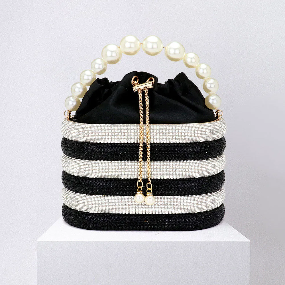iLLASPARKZ Bling Pearl Top Handle Drawstring Box Crossbody Bag