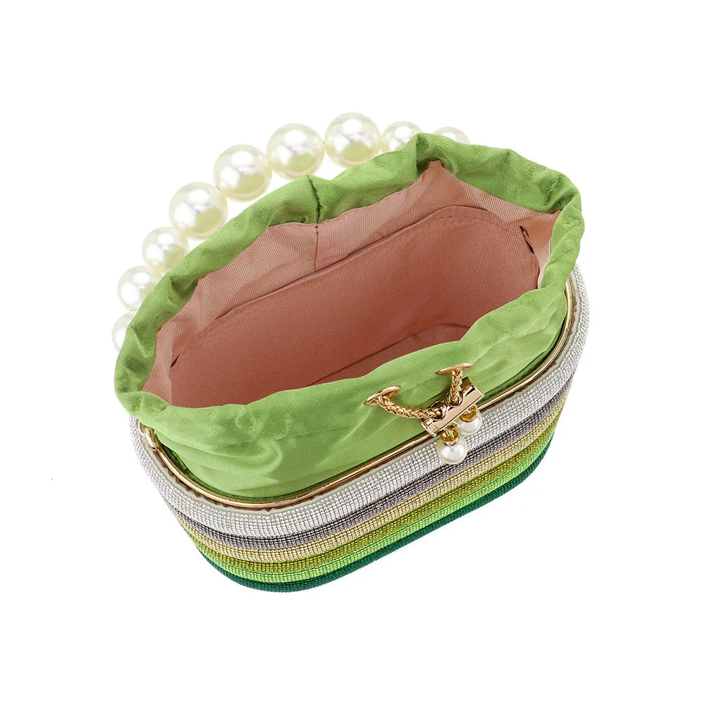 iLLASPARKZ Bling Pearl Top Handle Drawstring Box Crossbody Bag
