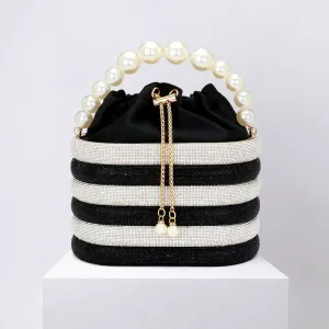 iLLASPARKZ Bling Pearl Top Handle Drawstring Box Crossbody Bag