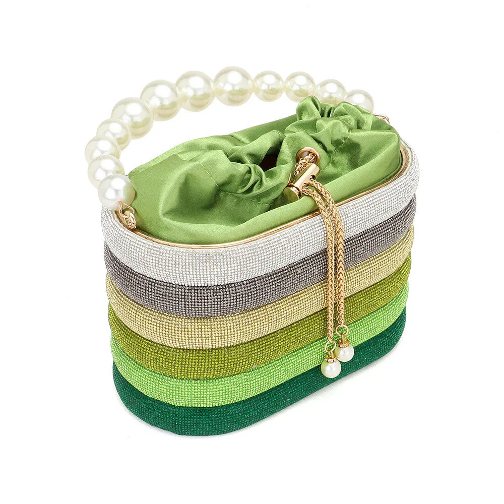 iLLASPARKZ Bling Pearl Top Handle Drawstring Box Crossbody Bag