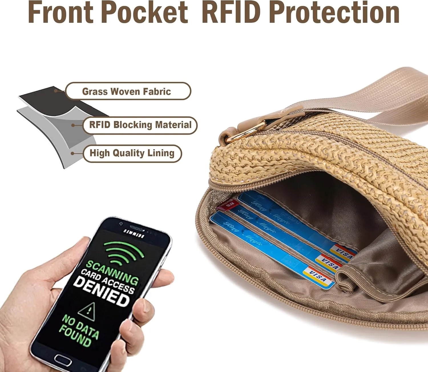 INICAT Straw Clutch Wristlet Purse for Women 2025, RFID Wallet, Straw Beach Bag with Zipper & Card Slots,Wristlet Wallet