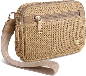 INICAT Straw Clutch Wristlet Purse for Women 2025, RFID Wallet, Straw Beach Bag with Zipper & Card Slots,Wristlet Wallet