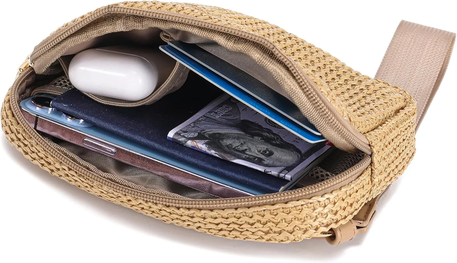 INICAT Straw Clutch Wristlet Purse for Women 2025, RFID Wallet, Straw Beach Bag with Zipper & Card Slots,Wristlet Wallet