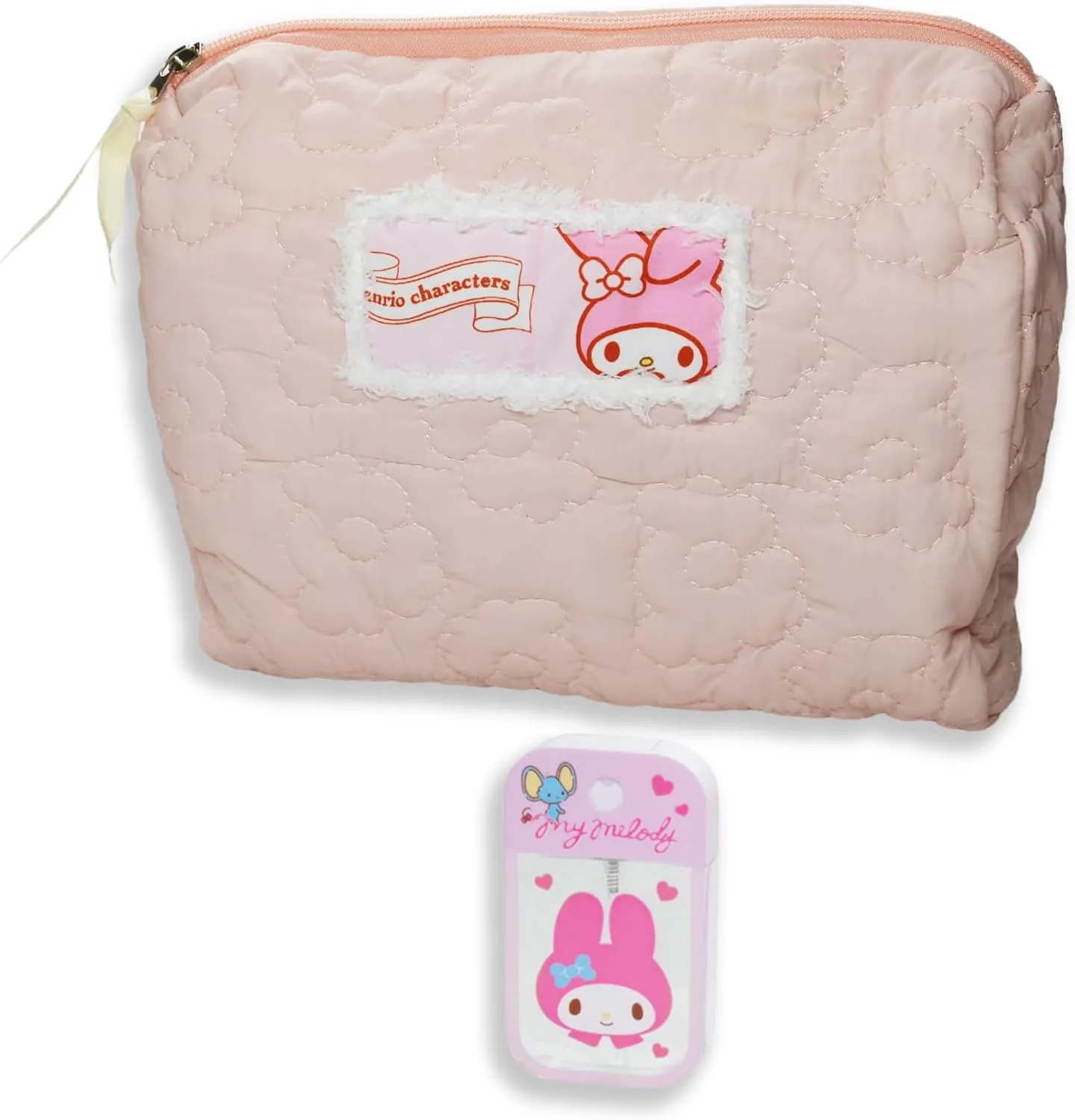 Kawaii Medy Travel Cosmetic Bag & Plastic Spray Bottles, Large Cosmetic Pouch Makeup Bag with Zipper, Fabric Travel Toiletry Bag Makeup Accessories Organizer, Foldable Storage Bags Makeup Pouch