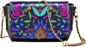 Kigai Mexican Floral Crossbody Bags for Women Retro Cross Body Purse Small PU Leather Shoulder Handbags with Chain Strap
