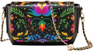 Kigai Mexican Floral Crossbody Bags for Women Retro Cross Body Purse Small PU Leather Shoulder Handbags with Chain Strap