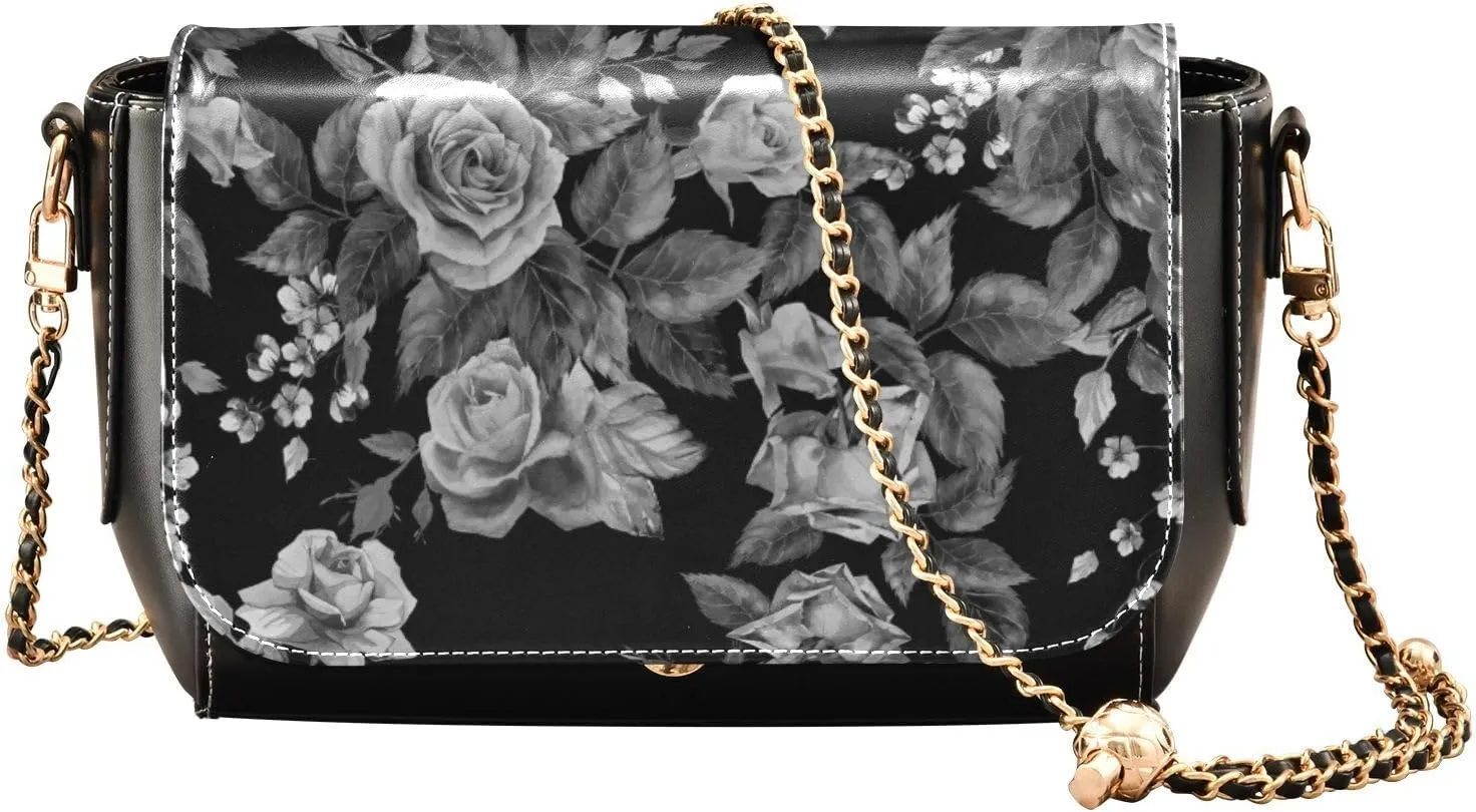 Kigai Vintage Floral Crossbody Bags for Women Retro Cross Body Purse Small PU Leather Shoulder Handbags with Chain Strap