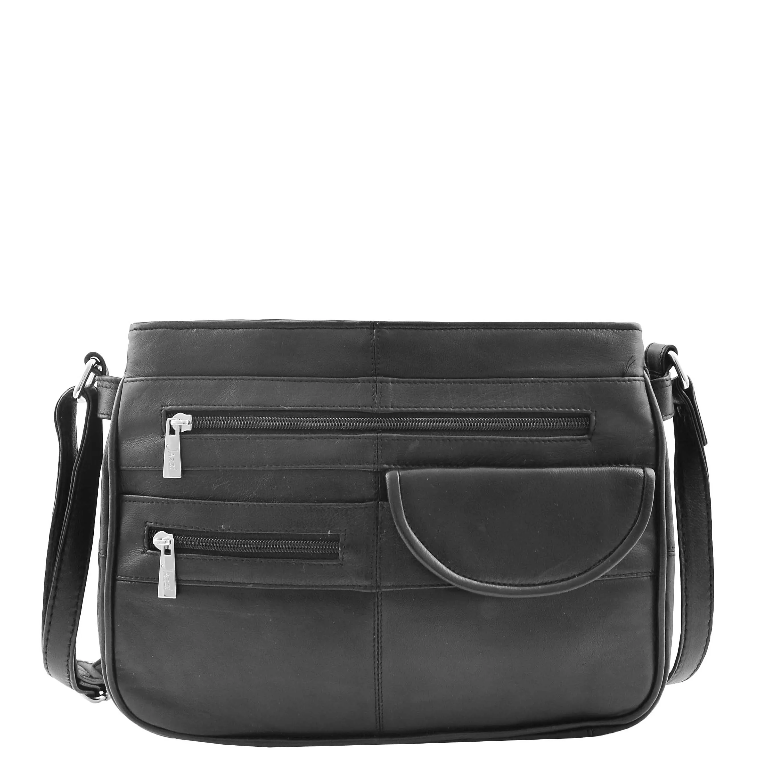 Ladies Soft Leather Crossbody Multi Zip Pockets Bag Dolores Black