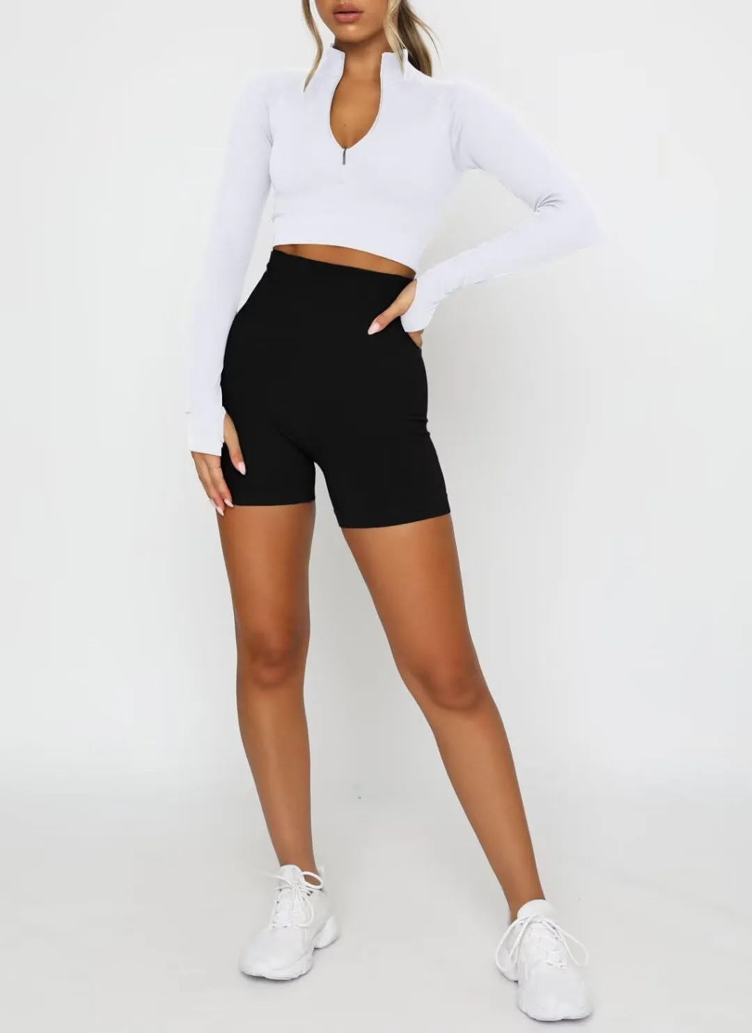 LEEDYA Women's Long Sleeve Workout Shirts Half Zip Pullover Sweatshirt Cropped Ribbed Yoga Running Athletic Tops