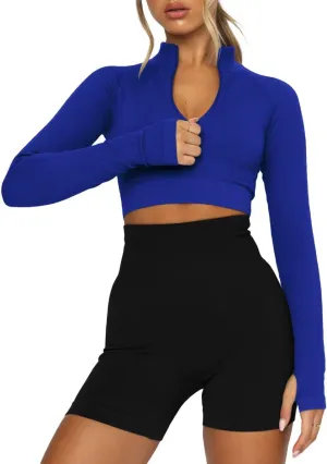 LEEDYA Women's Long Sleeve Workout Shirts Half Zip Pullover Sweatshirt Cropped Ribbed Yoga Running Athletic Tops