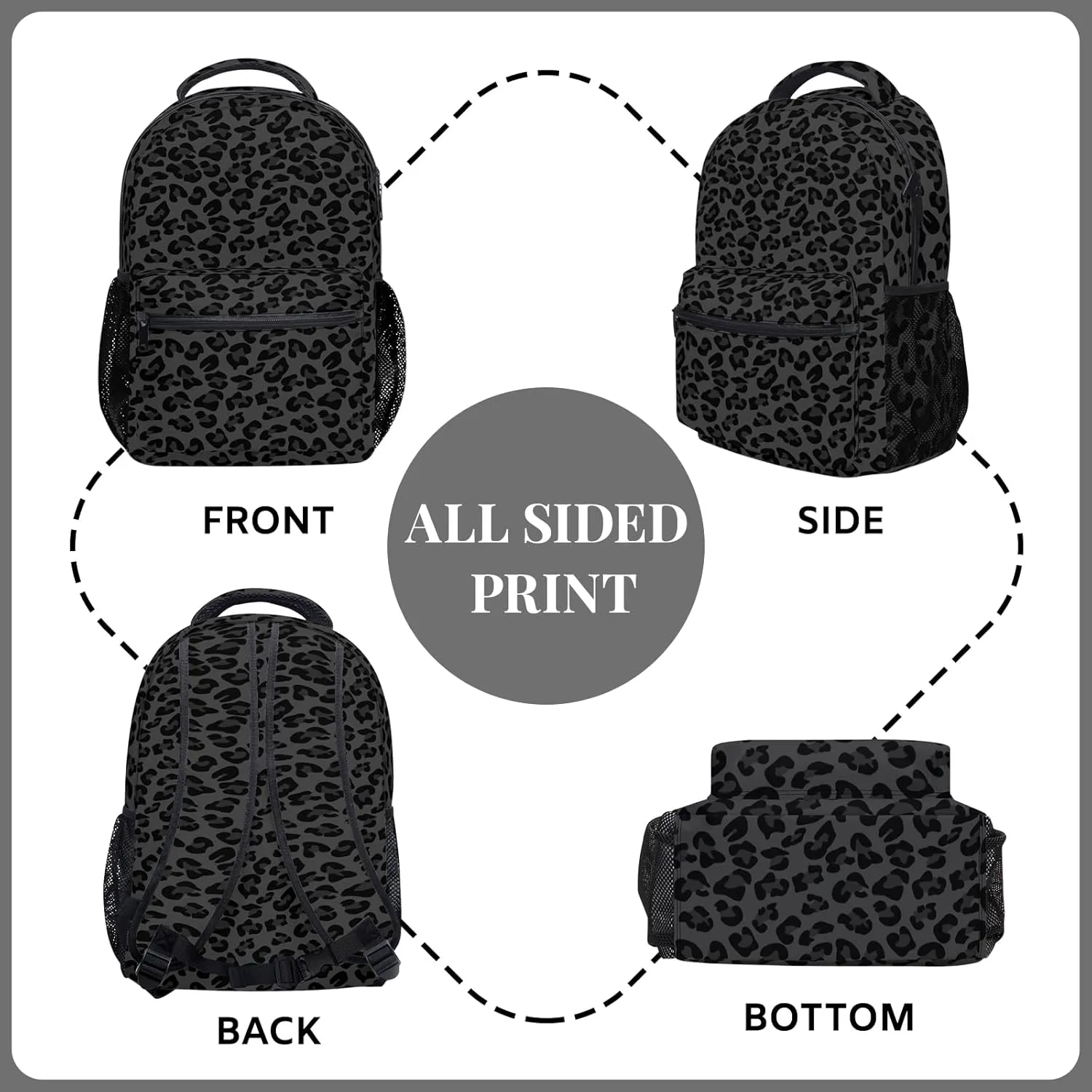 Leopard Print Backpack Kids Lightweight School Bookbag with Side Pocket Front Zipper Pocket Waterproof Daypack Laptop bag