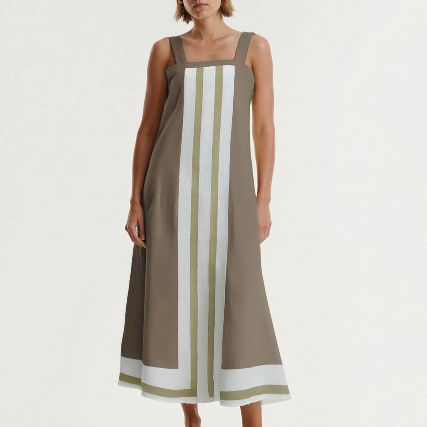 Linen Dresses for Women 2025 Color Block Summer Sun Dresses Beach Vacation Sleeveless Spaghetti Strap Maxi Dress