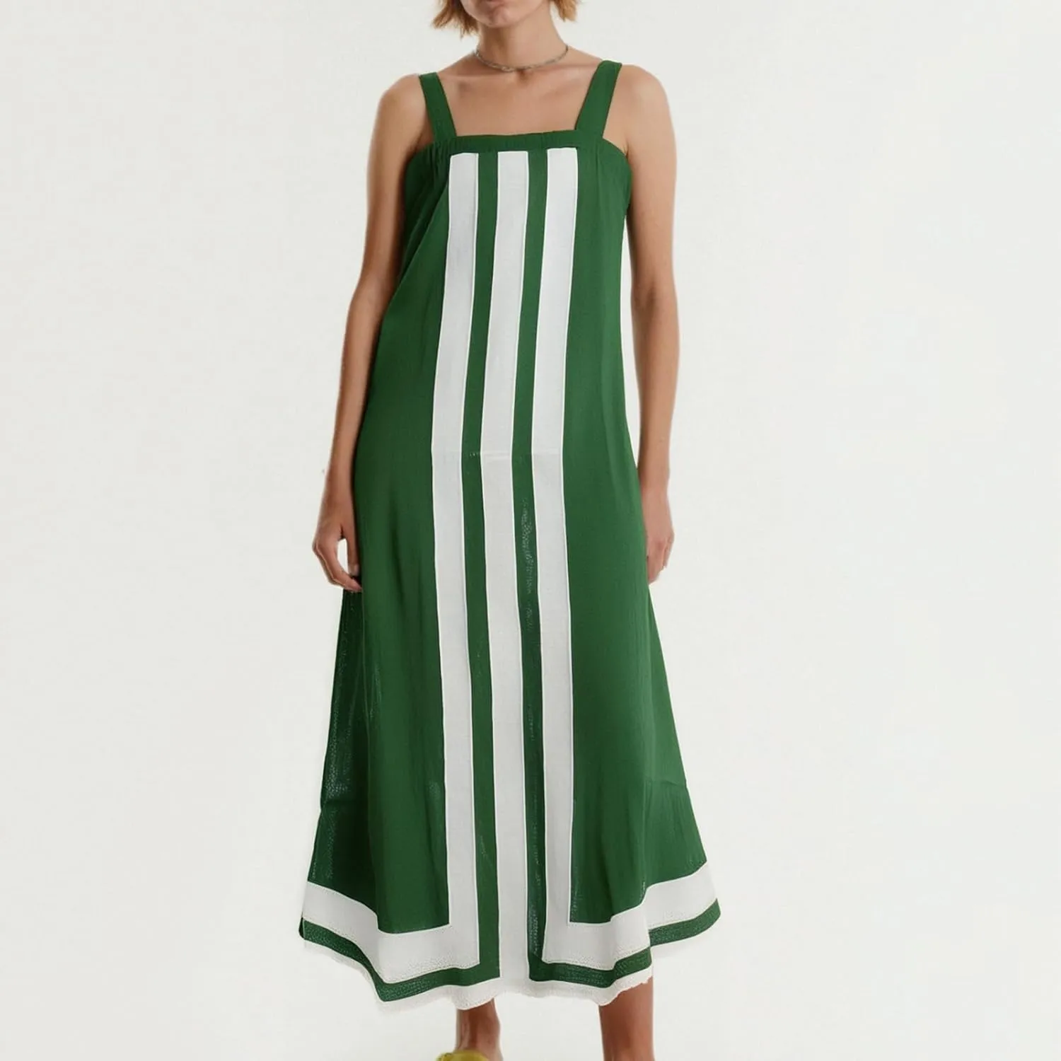 Linen Dresses for Women 2025 Color Block Summer Sun Dresses Beach Vacation Sleeveless Spaghetti Strap Maxi Dress