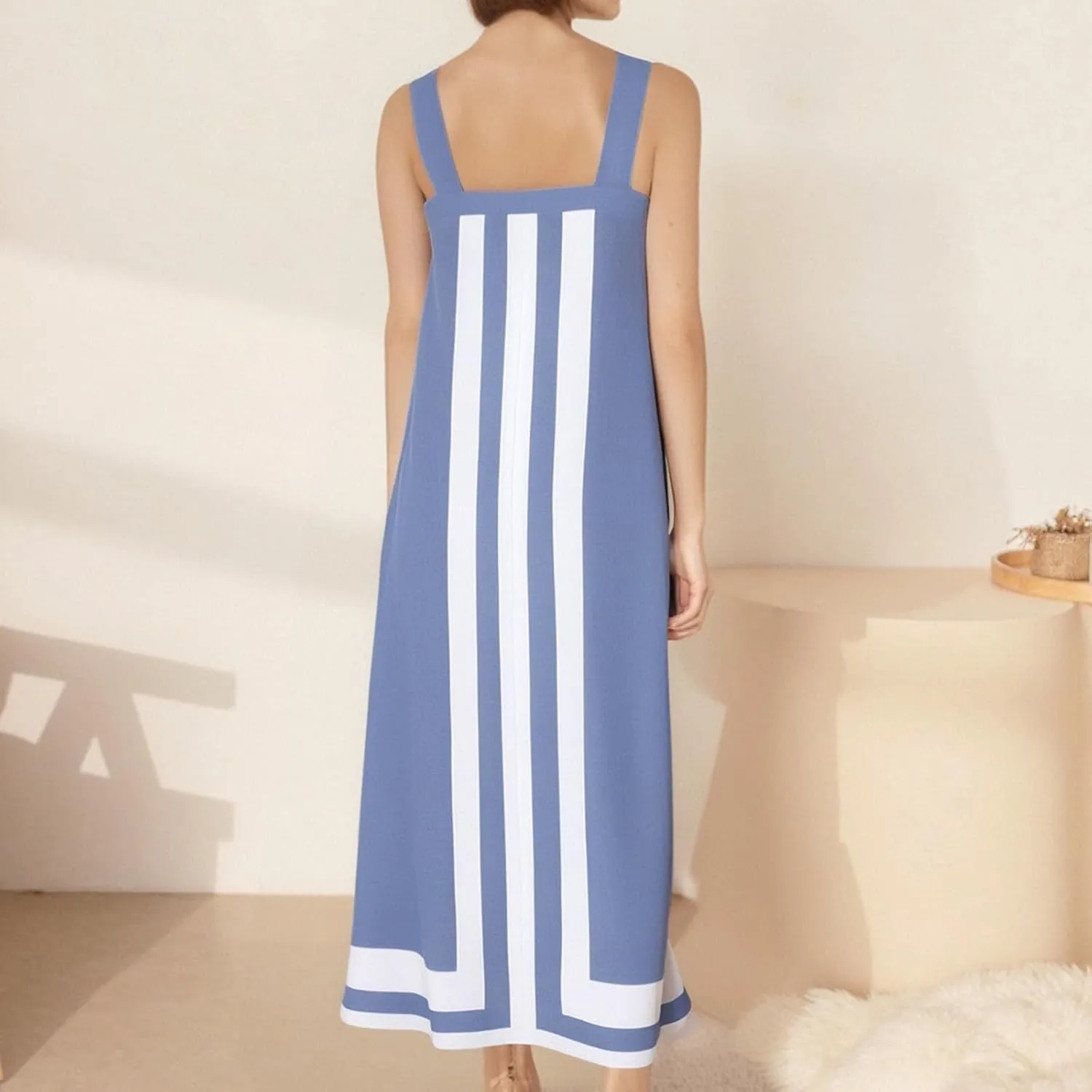 Linen Dresses for Women 2025 Color Block Summer Sun Dresses Beach Vacation Sleeveless Spaghetti Strap Maxi Dress