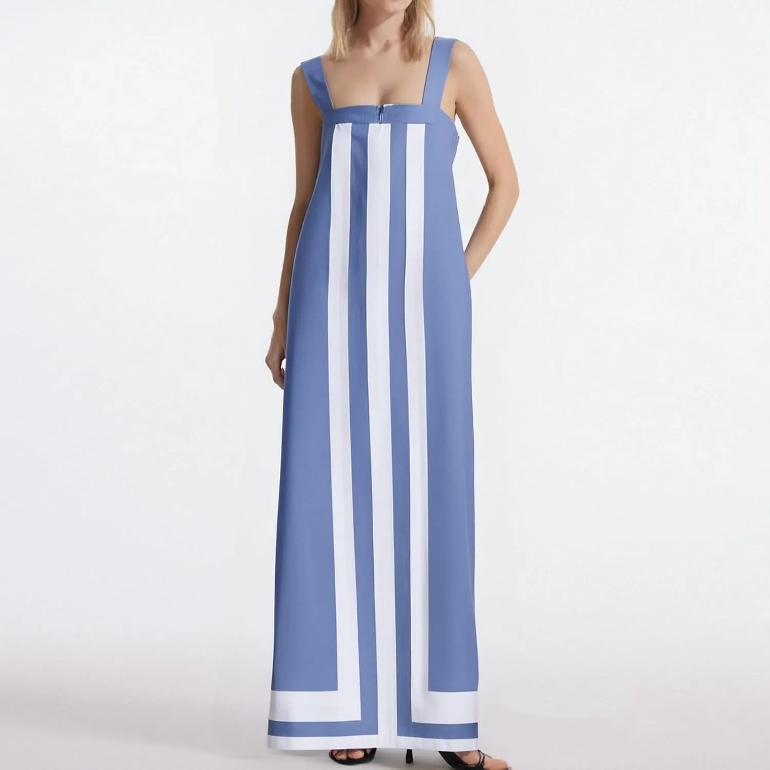 Linen Dresses for Women 2025 Color Block Summer Sun Dresses Beach Vacation Sleeveless Spaghetti Strap Maxi Dress