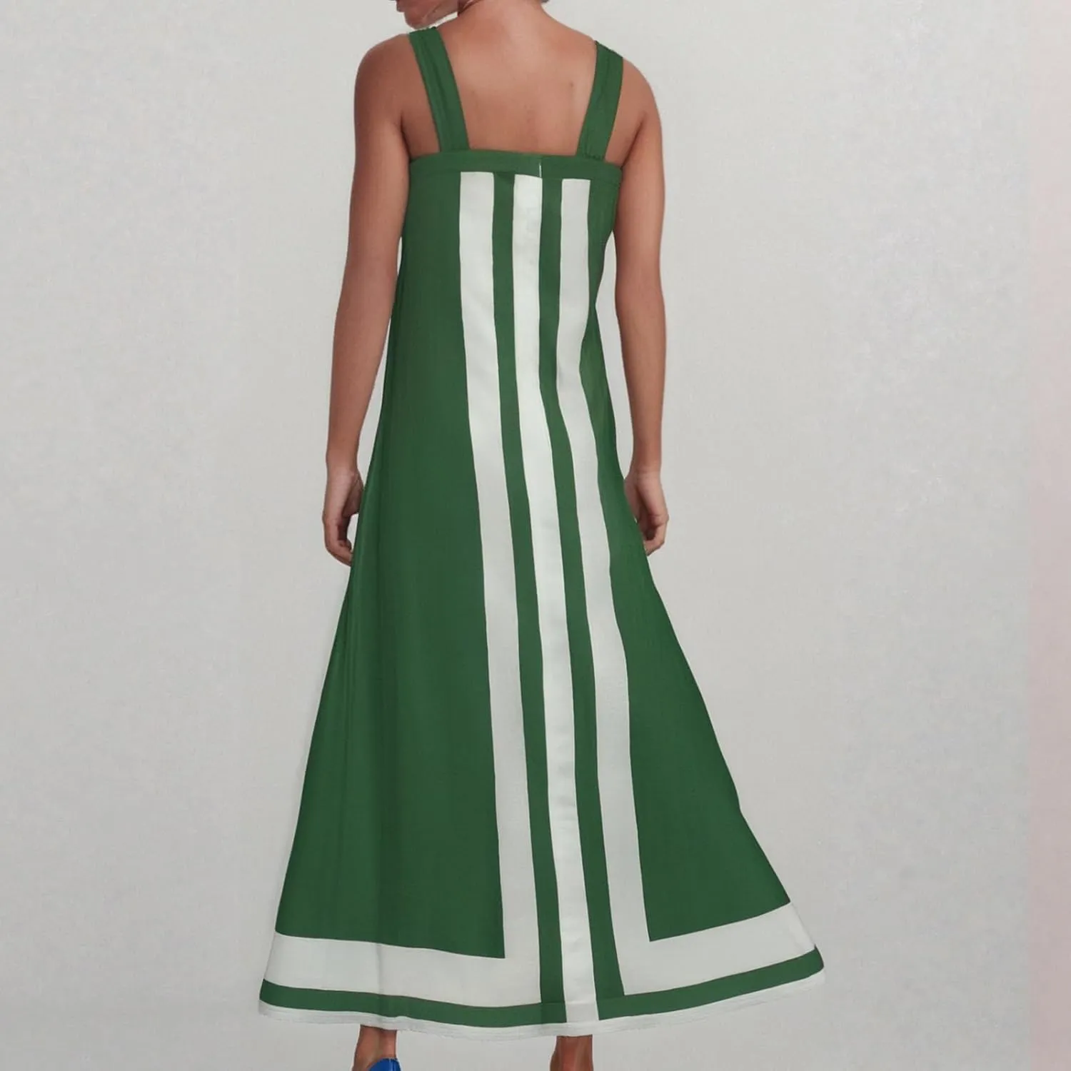 Linen Dresses for Women 2025 Color Block Summer Sun Dresses Beach Vacation Sleeveless Spaghetti Strap Maxi Dress