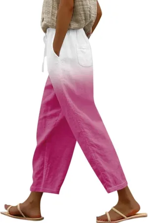 Linen Pants Women Petite Short Sleeve Independence Day American Flag Print Family Print Pants Pants for Women 2024