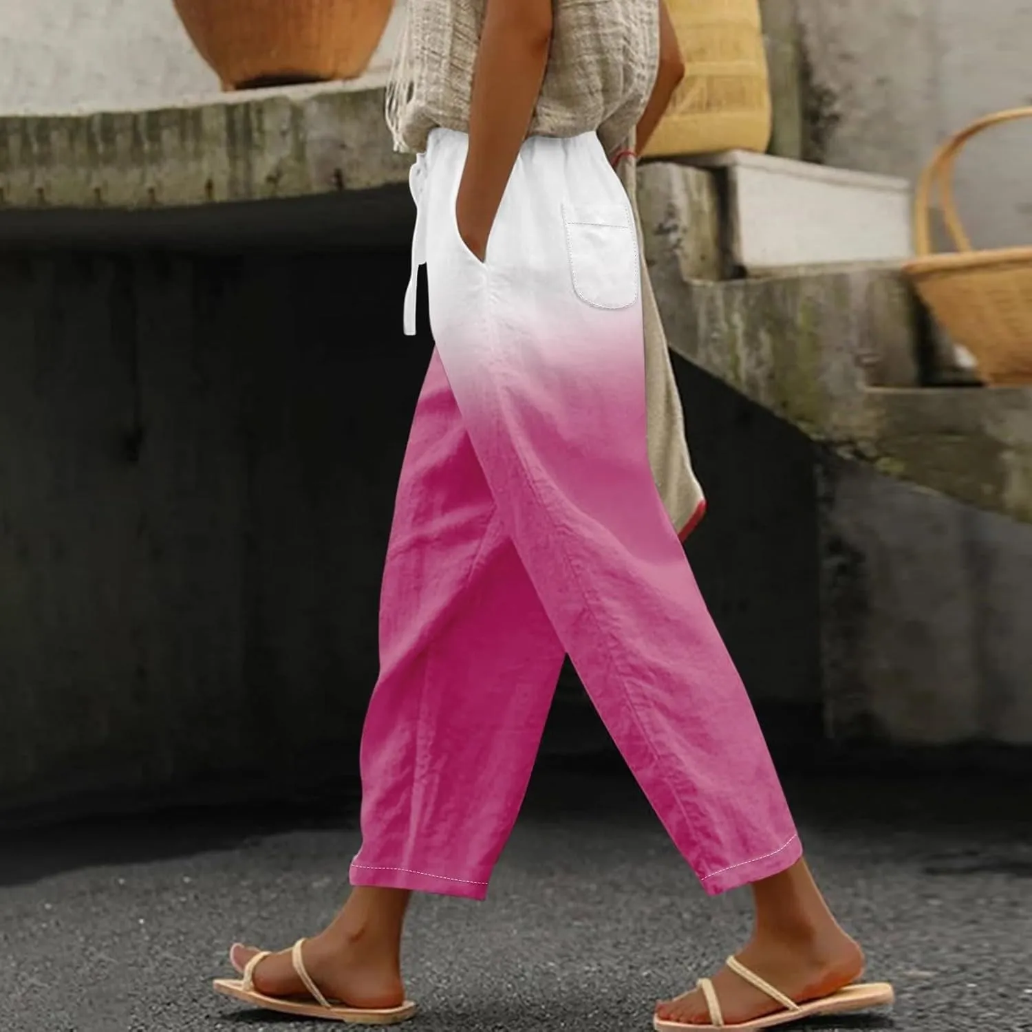 Linen Pants Women Petite Short Sleeve Independence Day American Flag Print Family Print Pants Pants for Women 2024
