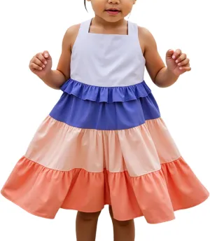 Little Bitty Girls Spaghetti Strap Dress Summer Tiered Swing A-Line Boho Rainbow Beach Holiday Party Cami Sundress Size 2T-6T