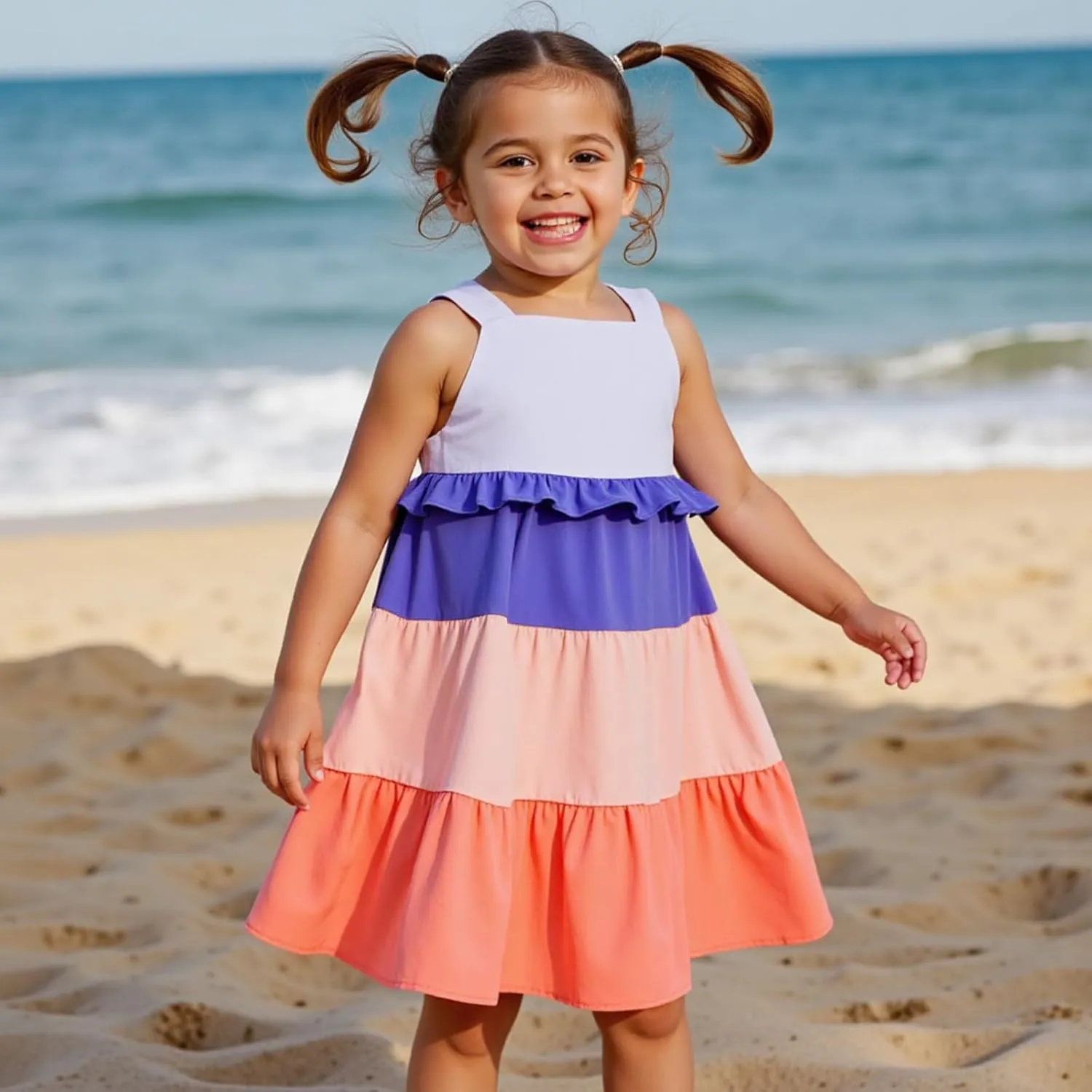 Little Bitty Girls Spaghetti Strap Dress Summer Tiered Swing A-Line Boho Rainbow Beach Holiday Party Cami Sundress Size 2T-6T