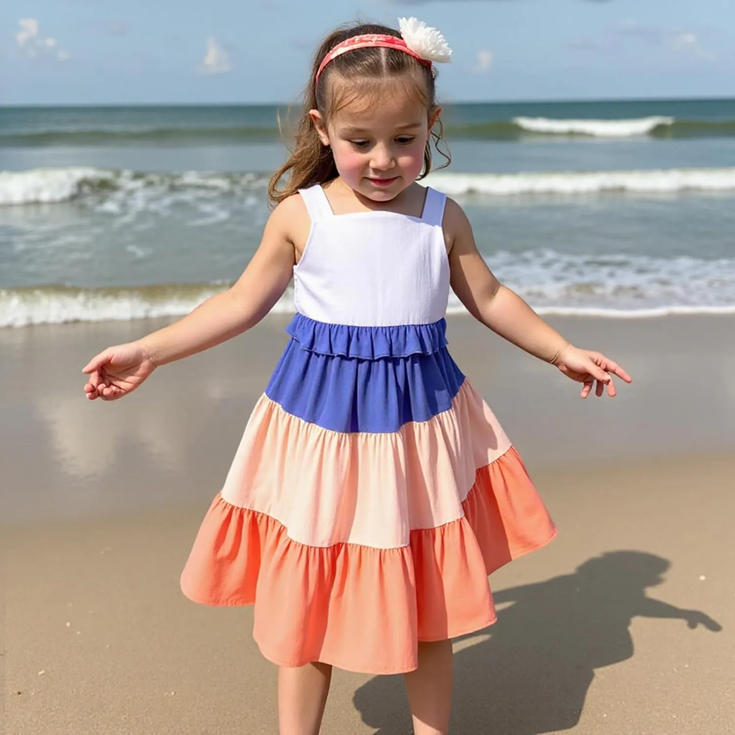 Little Bitty Girls Spaghetti Strap Dress Summer Tiered Swing A-Line Boho Rainbow Beach Holiday Party Cami Sundress Size 2T-6T