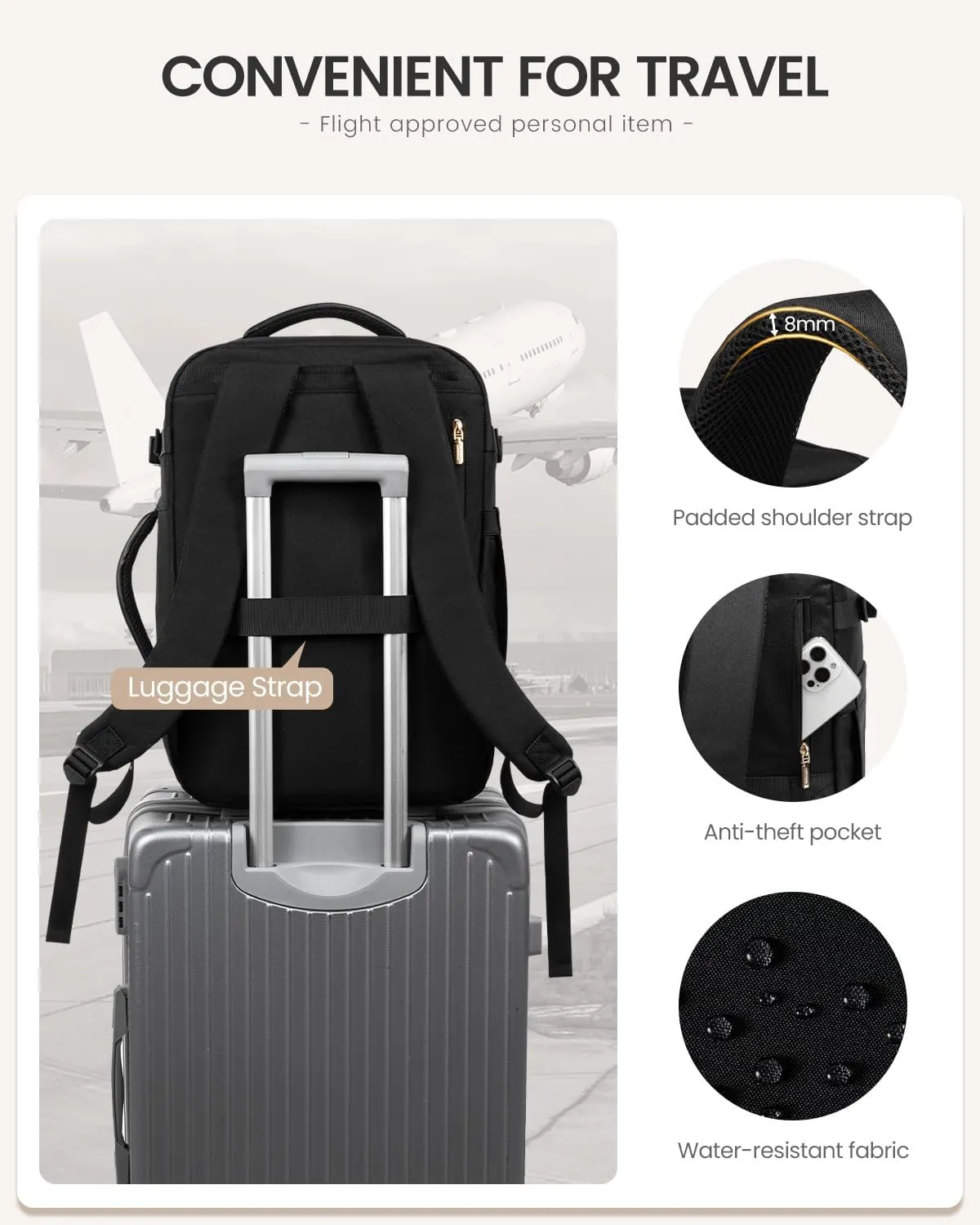 LOVEVOOK 40L Travel Backpack for Women Men, Large Carry on Backpack for Airplanes TSA Personal Item Travel Bag fits 15.6" Laptop, Waterproof Weekender Essentials Airline Approved with 2 Packing Cubes