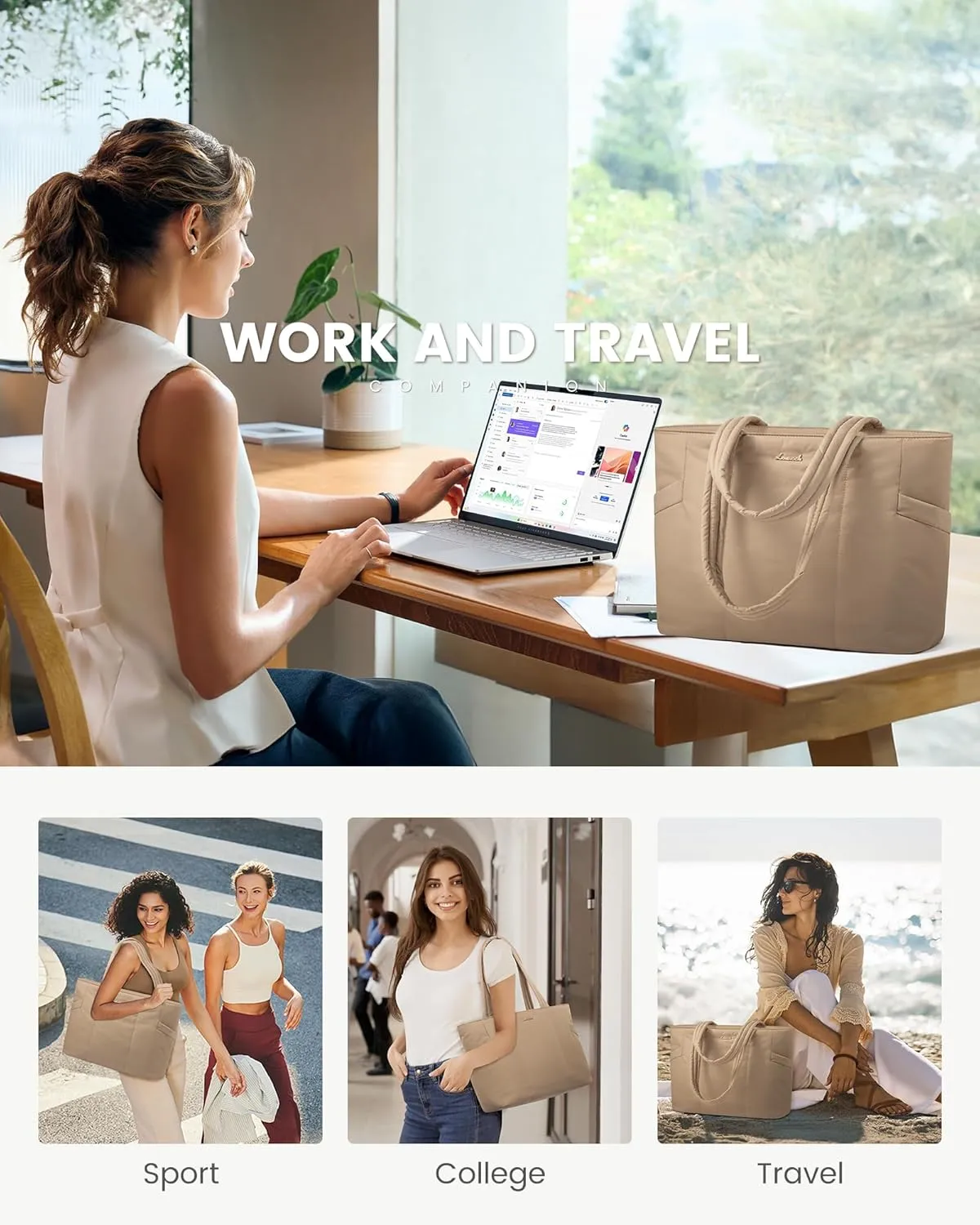 LOVEVOOK Laptop Bag for Women, Lightweight Puffy Work Tote Bag with Clutch Purse, 15.6 Inch Computer Briefcase Bag