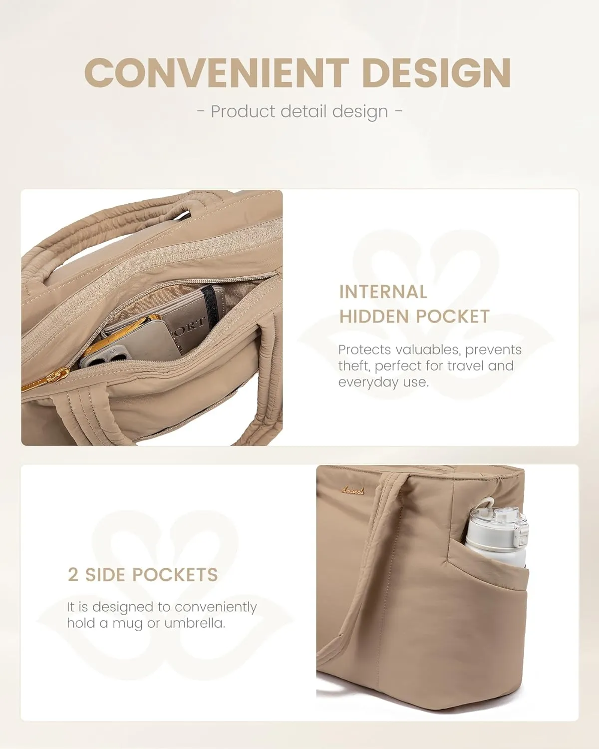 LOVEVOOK Laptop Bag for Women, Lightweight Puffy Work Tote Bag with Clutch Purse, 15.6 Inch Computer Briefcase Bag