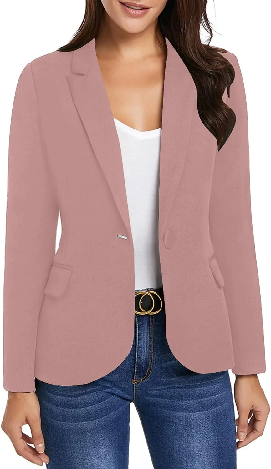 luvamia Women's Long Sleeve Formal Notch Lapel Button Down Blazer Pockets Jacket