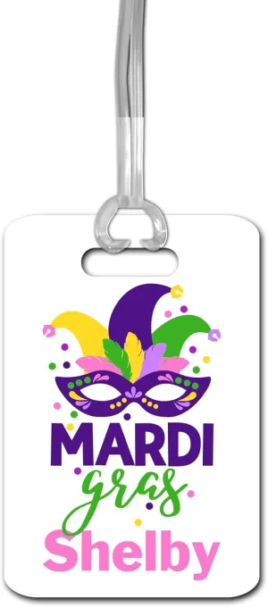 Mardi Gras Luggage Tag, Personalized Gift Idea for Vacation, Suitcase Bag ID with Strap