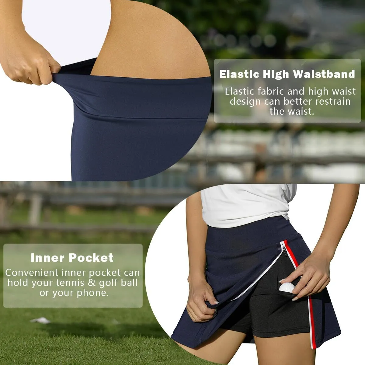MAZEL Women's Tennis Skirts with Zippered Pockets High Waisted Lightweight Athletic Golf Skorts Skirts for Sports Running