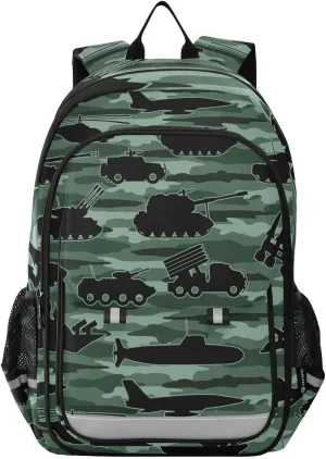 Military Tanks School Backpack Laptop Travel Daypack for Kids Girls Boys, Personalized Computer Notebooks Bookbag with Adjustable Padded Straps