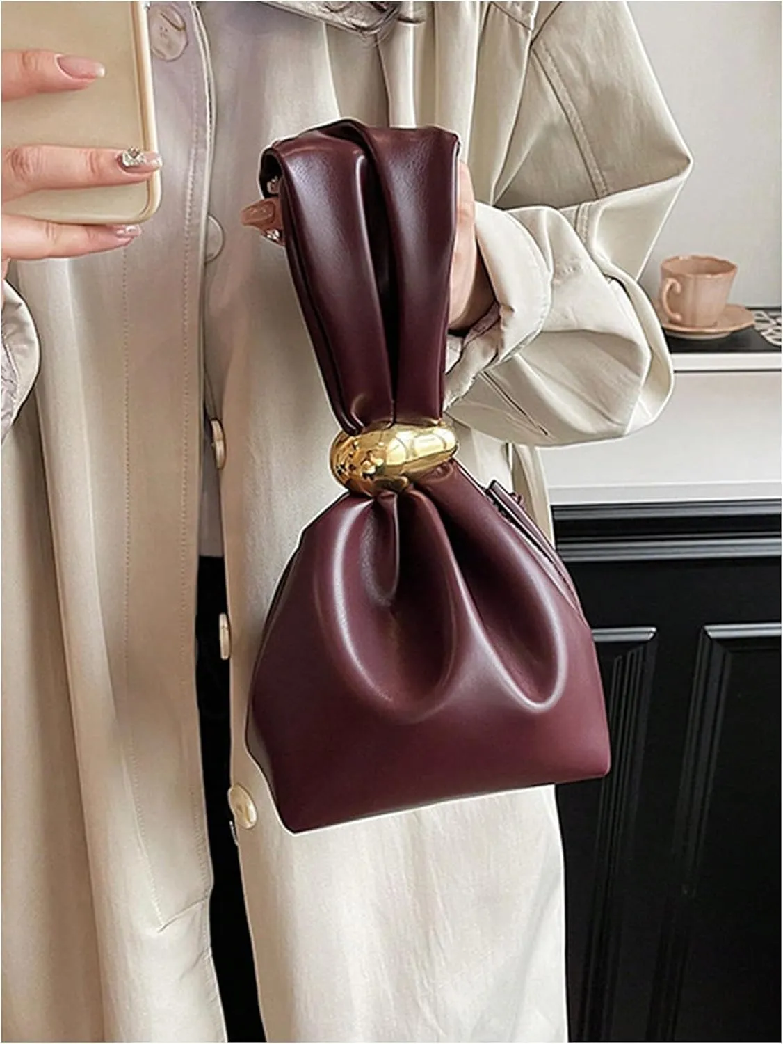 Milumia Women's Pu Leather Clutch Purses Metal Decor Mini Wristlet Handbag