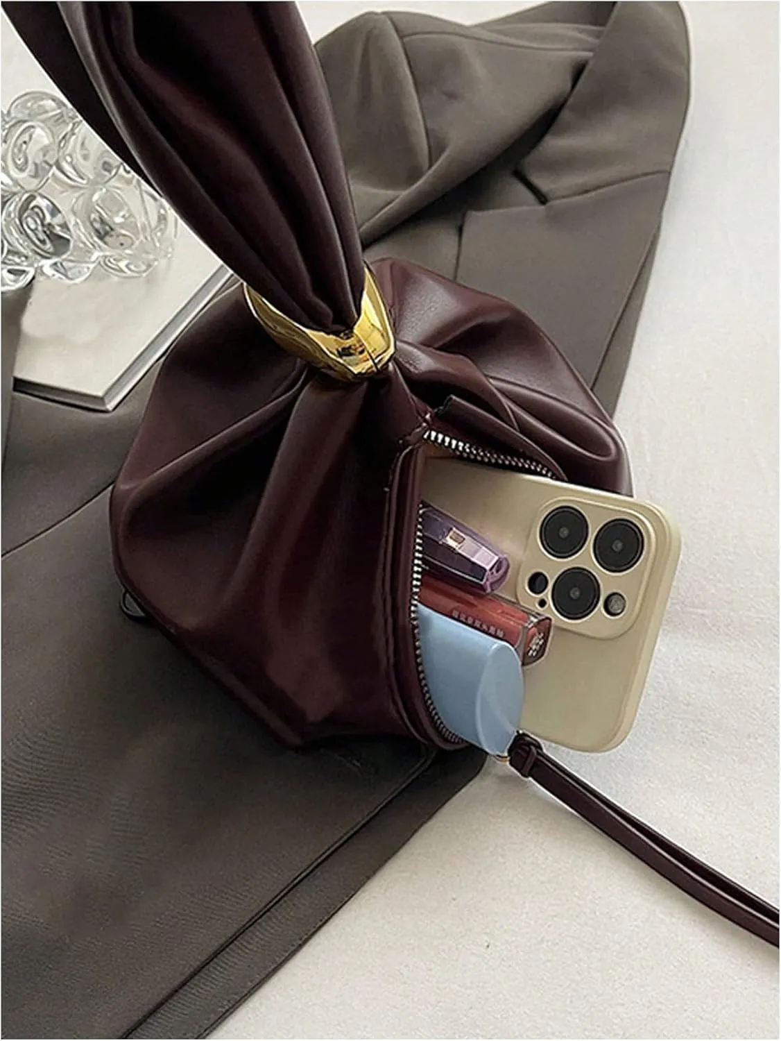 Milumia Women's Pu Leather Clutch Purses Metal Decor Mini Wristlet Handbag