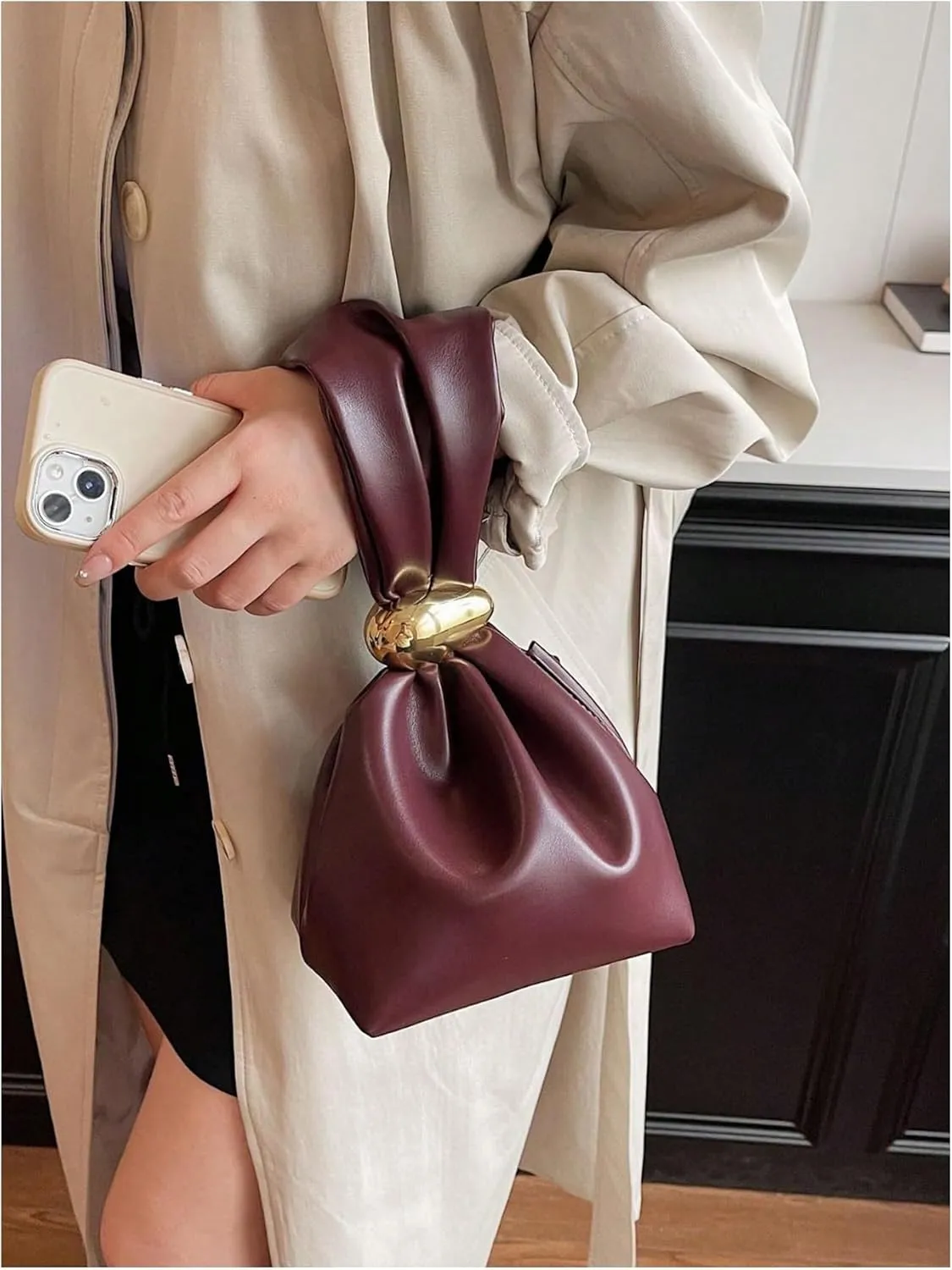 Milumia Women's Pu Leather Clutch Purses Metal Decor Mini Wristlet Handbag
