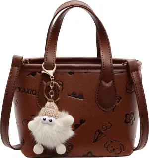 Mini Bucket Bag Embossed Leather Bucket Purse Vintage Purse Bag with Plush Charm Crossbody Shoulder Handbag