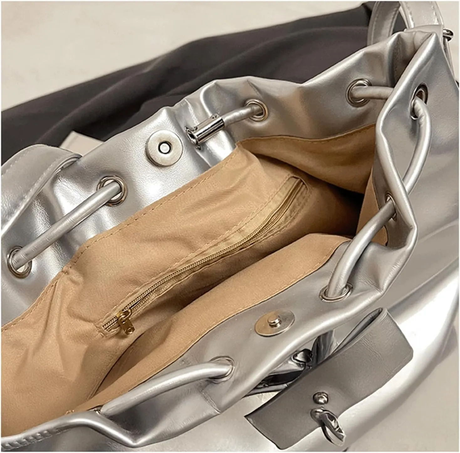 Mini Bucket Bag Glossy Leather Bucket Purse with Bow Detail Vintage Drawstring Shoulder Crossbody Purse Bag