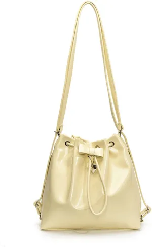 Mini Bucket Bag Glossy Leather Bucket Purse with Bow Detail Vintage Drawstring Shoulder Crossbody Purse Bag