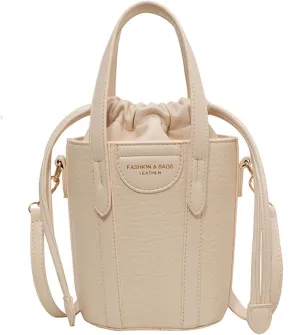 Mini Bucket Bag Leather Bucket Purse Vintage Purse Handbag with Drawstring Closure Small Handbag Shoulder Crossbody Bag
