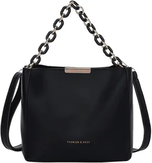 Mini Bucket Bag Leather Bucket Purse with Chain Handle Vintage Bucket Purse Crossbody Handbag Shoulder Bag
