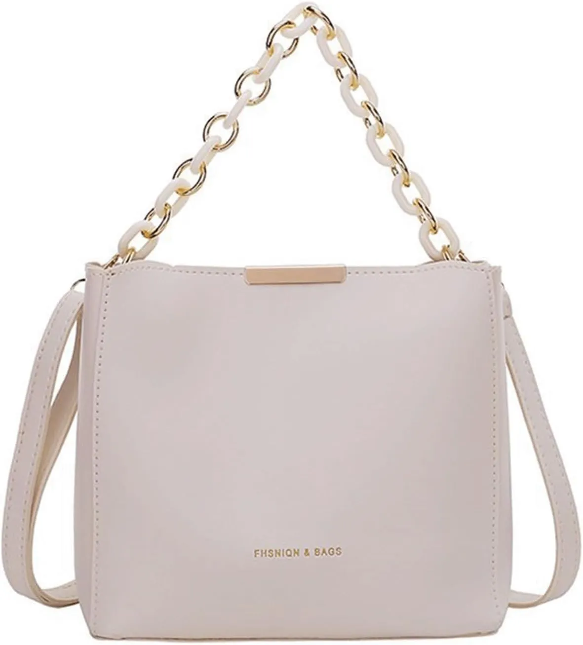 Mini Bucket Bag Leather Bucket Purse with Chain Handle Vintage Bucket Purse Crossbody Handbag Shoulder Bag